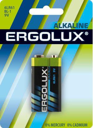 Элемент питания алкалиновый "крона" 6LR61 9В Alkaline BL-1 (блист.1шт) Ergolux 11753