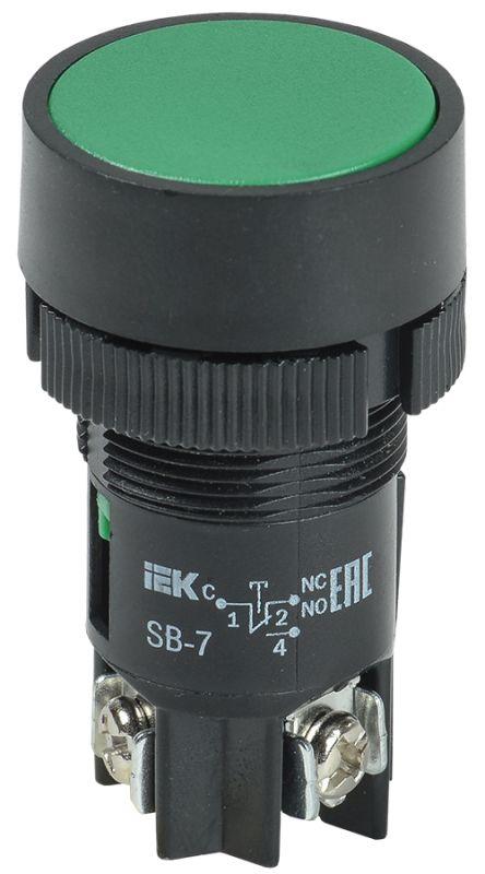 Кнопка SB-7 "Пуск" d22мм 1з+1р 240В зел. IEK BBT40-SB7-K06