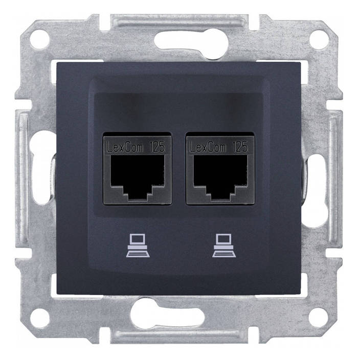 Розетка компьютерная 2xRJ45 Schneider Electric SEDNA, скрытый монтаж, графит, SDN4600170