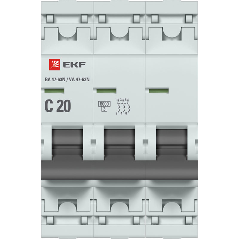Выключатель автоматический модульный 3п C 20А 6кА ВА 47-63N PROxima EKF M636320C